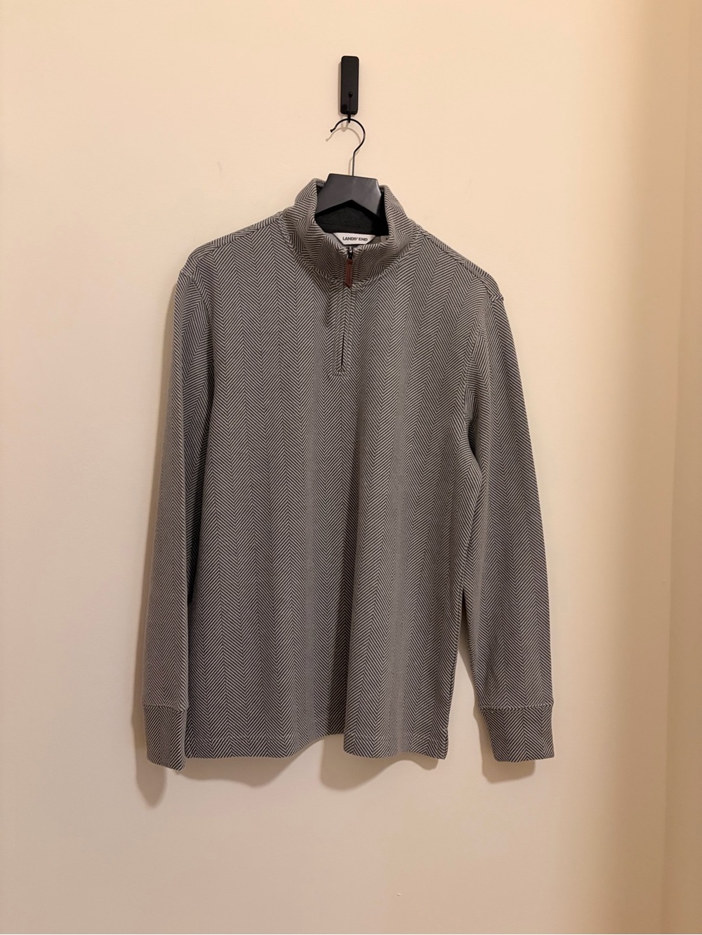 Lands' End Men's Gray Bedford Herringbone Quarter-Zip Pullover